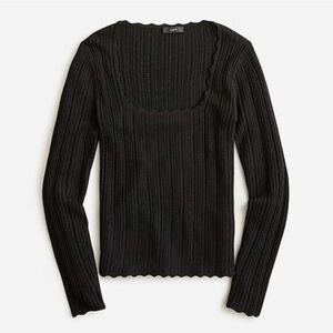 J.Crew Scalloped Squareneck Pointelle Sweater, Size M